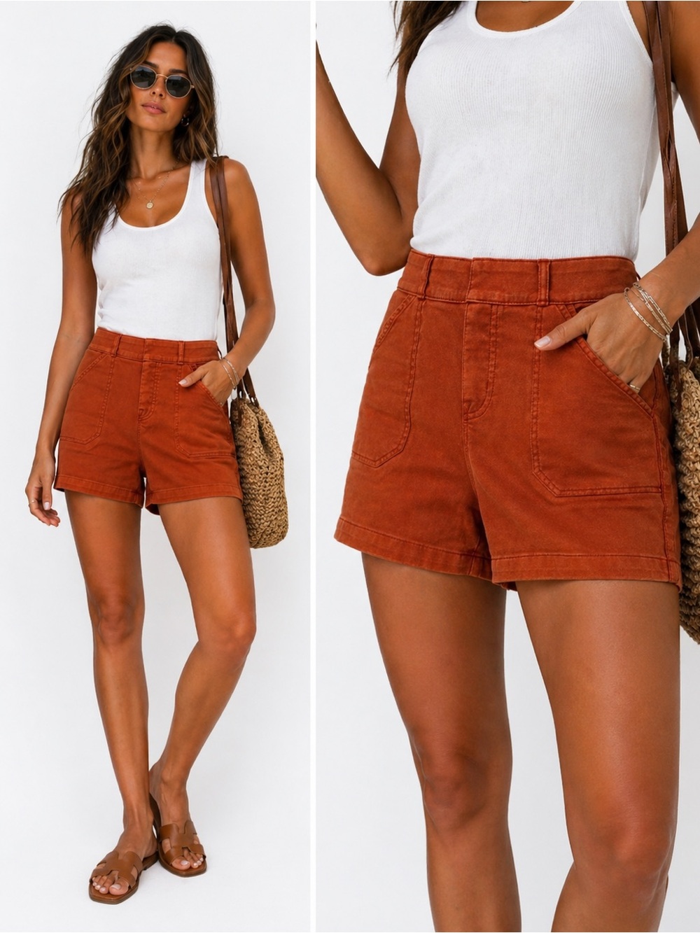 SPANX Twill Stetch flat front shorts Burnt Orange size XL